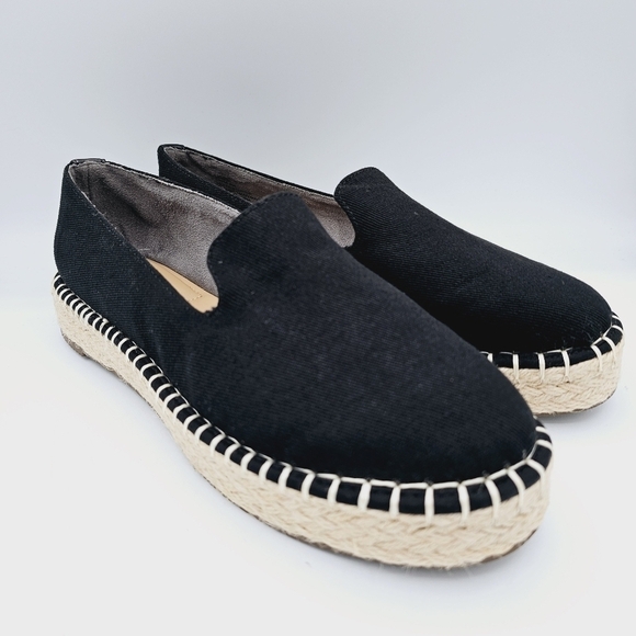 Joie Cara Black Canvas Jute Platform Slip-On Loafers - Picture 2 of 13